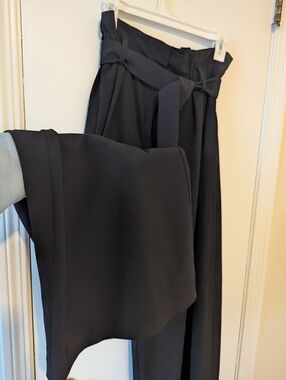 BCBG Maxaria High-Waist Paperbag Wide-Leg Pants - Black MEDIUM